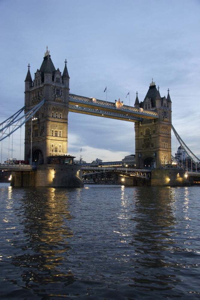 Tower Bridge And River Thames At Dusk LondonEnglandUk Canvas Art - Mark Thomas Design Pics (12 x 19)