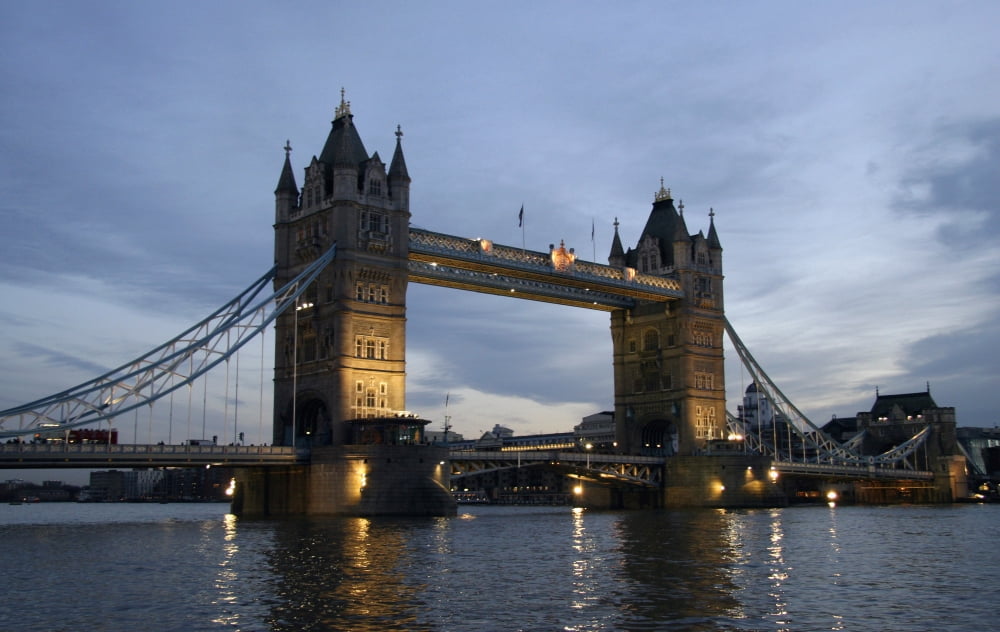 Tower Bridge And River Thames At Dusk LondonEnglandUk Canvas Art - Mark Thomas  Design Pics (19 x 12)