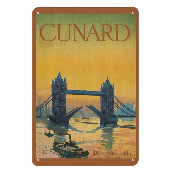 Tower Bridge England - Cunard Line - Front Cover Passenger List T.S.S. Tuscania - Vintage Ocean Liner Travel Poster c.1926 - 8 x 12 inch Vintage Wood Art Sign