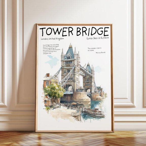 Tower Bridge London River Thames Wall Art Print, Unframed Paper Poster 8x10in