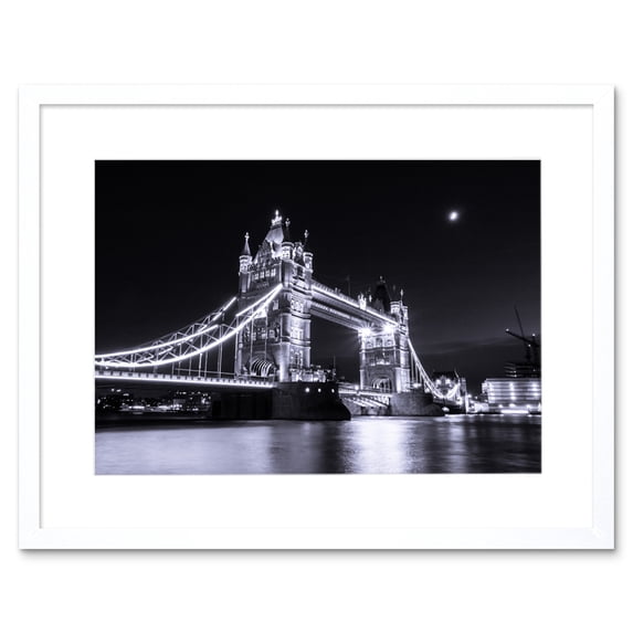 Tower Bridge at Night Art Print Black Framed Poster Wall Decor 9x7 inch