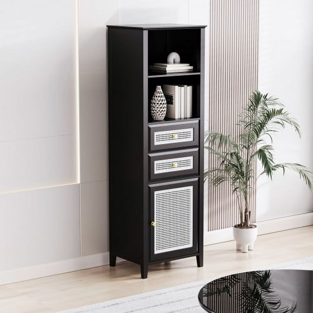 Tower with 1 Rattan Door, Modern Tall with 2 Drawers