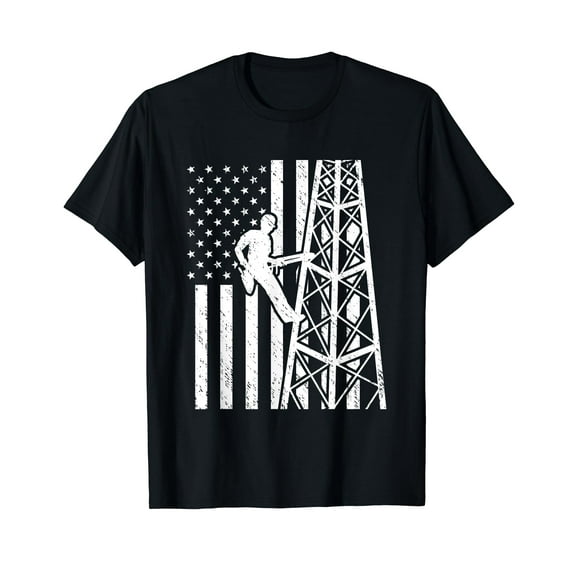 Tower Climber American Flag Cell Tower Towers Worker T-Shirt