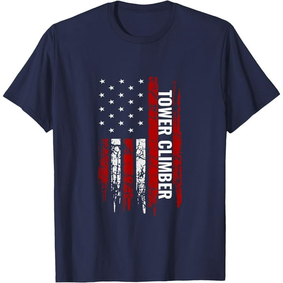 Tower Climber American USA Flag Climbing Unisex T-Shirt for Men Women Kids Toddler,Navy Color,Size M