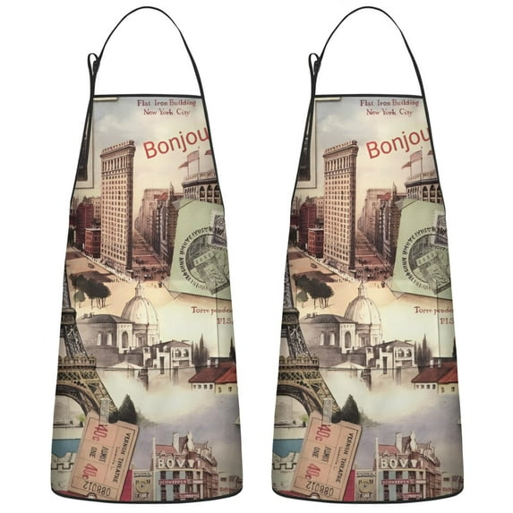 Tower Couple Apron with Pocket Chemical Work Apron Waterproof Bib Aprons for Birthday Gifts for Dad Step Cooking Aprons for Kitchen Cool BBQ Grilling (Set Of 2)