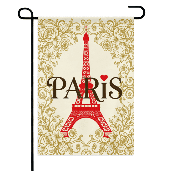 Tower Eiffel Tower Garden Flag 12×18in Double Sided, Elegant Polyester Yard Banner, Vintage Floral Background for Farmhouse Lawn Patio Courtyard Outdoor Layout
