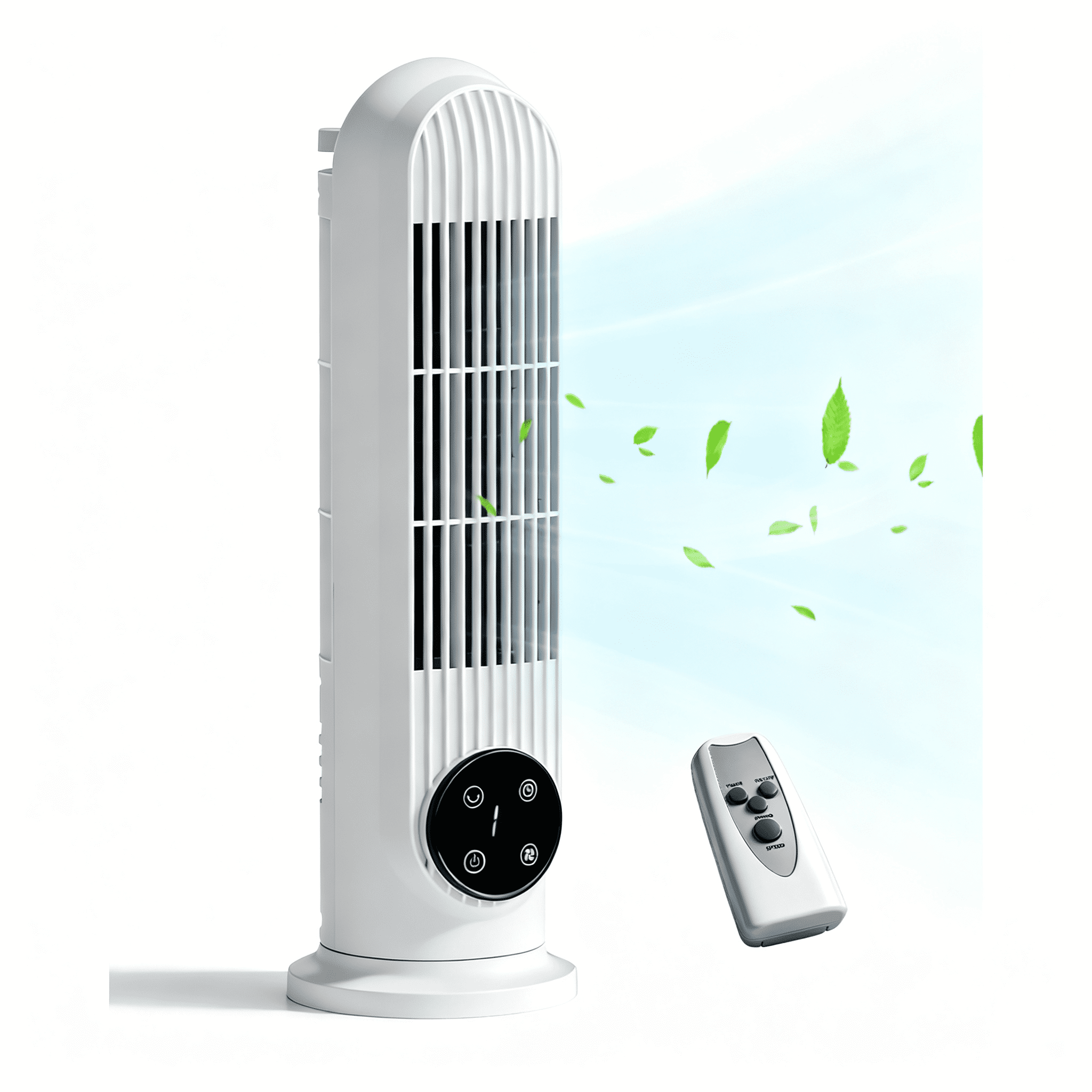 Tower Fan, 110V, 25W, 16 Inch Mini Column Tower Fan, Touch Control with Remote, Plastic Body, Copper Motor, White, 3 Speed, Oscillating, 9-Hour Timer, Floor & Wall Mount for Home Use