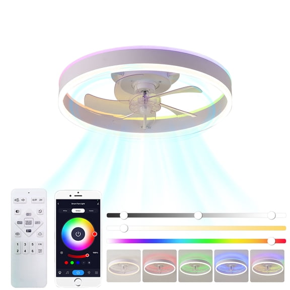 Tower Fan 19.7 inches fan light RGB color lights three color temperature 6-speed adjustable wind power positive and negative rotation,Box Fan