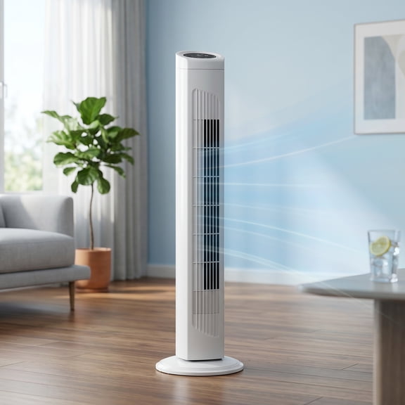 Tower Fan 32 Inch, Remote & Touch Control with 3 Speeds, 3 Modes, Oscillation & 7.5H Timer, White