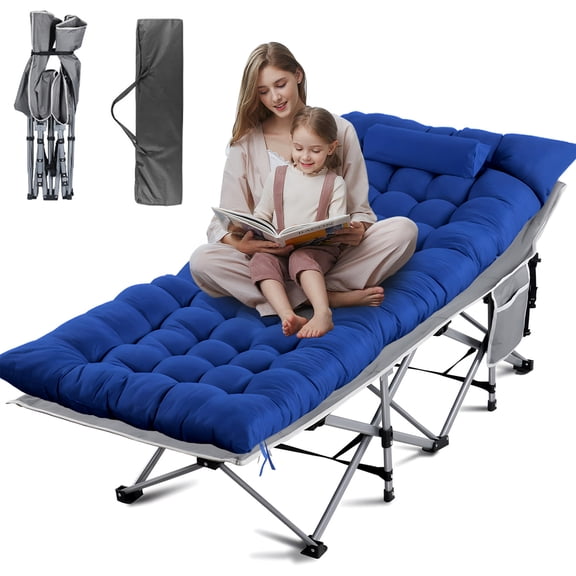 Folding Bed Cot with Pillow, 2 Sided Mattress, 75"* 28" Folding Sleeping Cot Guest Bed, Folding Camping Cots with Carry Bag