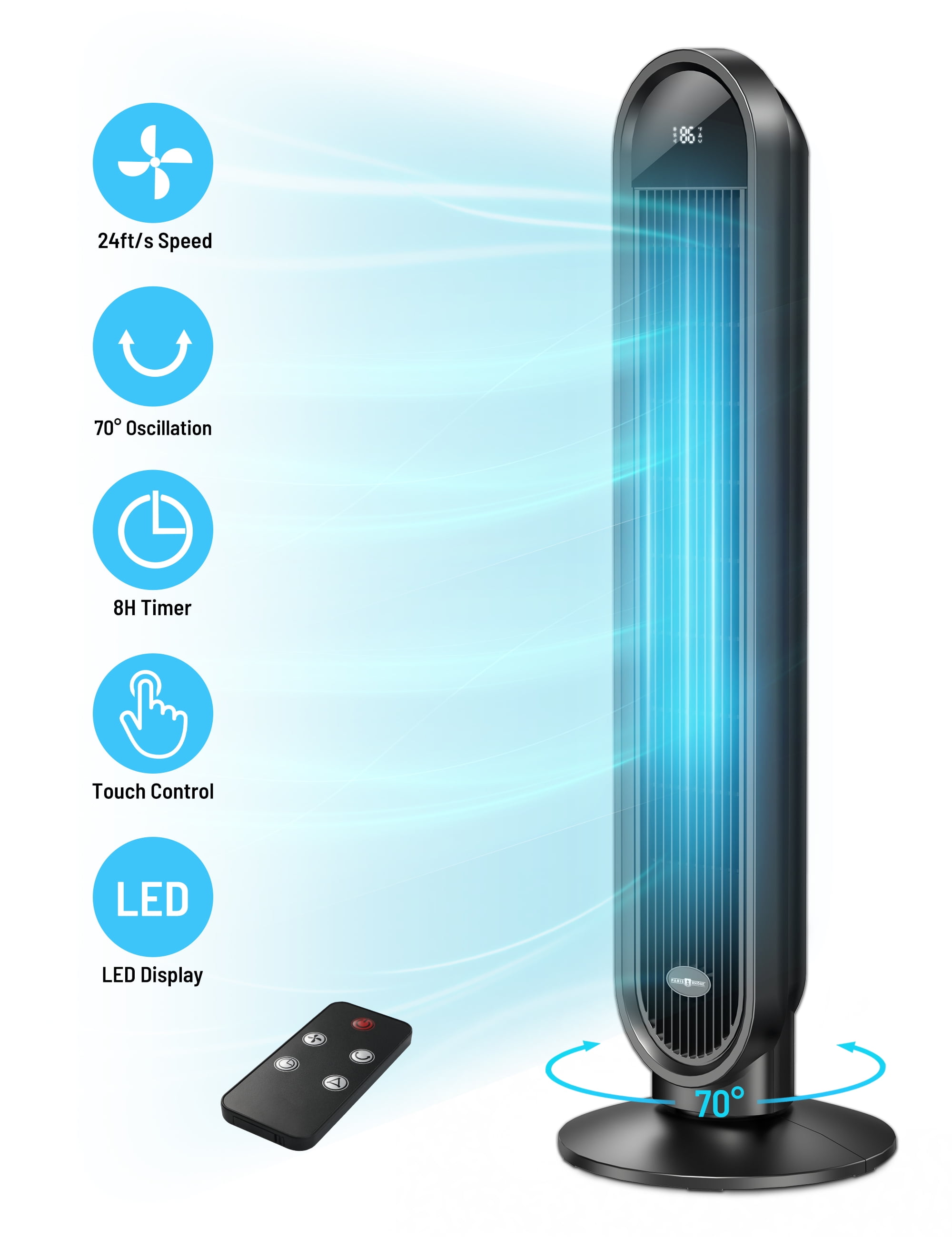 Tower Fan, 38” Oscillating Tower Fan with Remote, LED Display Cooling Tower Fan, Air Conditioner