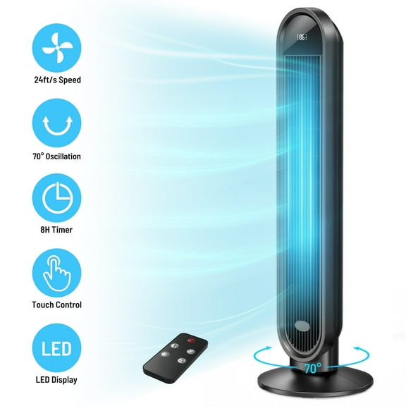 Tower Fan, 38” Oscillating Tower Fan with Remote, LED Display Cooling Tower Fan, Air Conditioner Bladeless Fan for Bedroom, Living Room, Offices & Kitchen