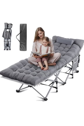 Folding Camping Cot with Pillow, 75" x 28" Heavy Duty Folding Bed Cot with Carry Bag for Traveling Camp