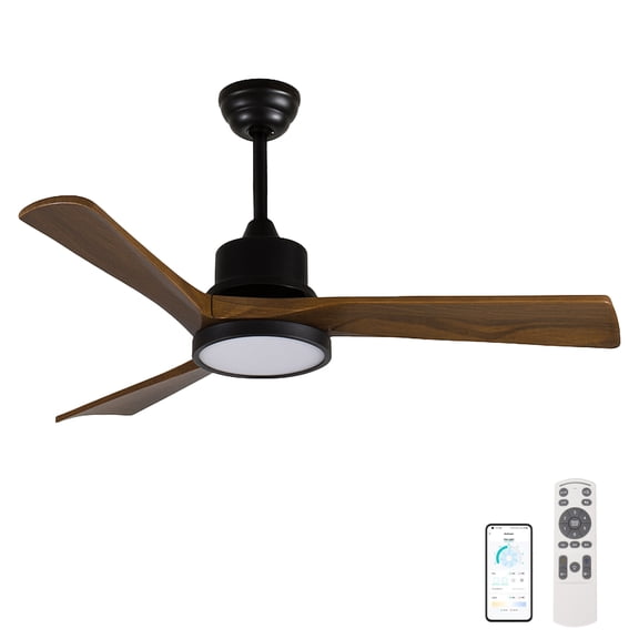 Tower Fan 42-Inch Ceiling Fan with Light, Solid Wood Blades, 2 Downrods for Sloped Ceiling ≤15°, Quiet Reversible DC Motor, APP & Remote Control, 6 Speeds, Timer, Dimmable Full-Spectrum LED, for Bed
