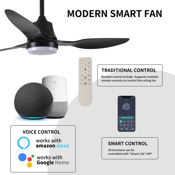 Tower Fan 42" Smart Ceiling Fan with Lights Remote,Silent DC Motor,Voice Control via Alexa Google WIFI Phone,6-Speed,Outdoor Indoor Modern Ceiling Fans for Living Room Bedroom Patio,Box Fan