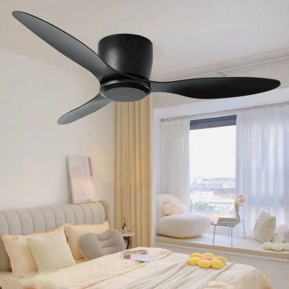 Tower Fan 52" Flush Mount Ceiling Fan without light, 3 Reversible Blades, with 6 Speeds Reversible DC Motor,Low Profile Ceiling Fan with no light for Living Room Kitchen Bedroom,Box Fan
