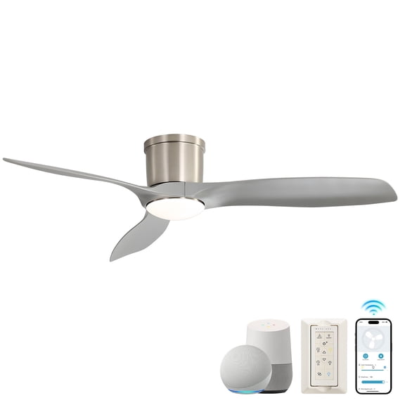 Tower Fan 52-Inch Smart Ceiling Fan With Light,Flush Mount Ceiling Fan With Remote Control.3 Grey ABS Blades,18W Dimmable Light,Box Fan
