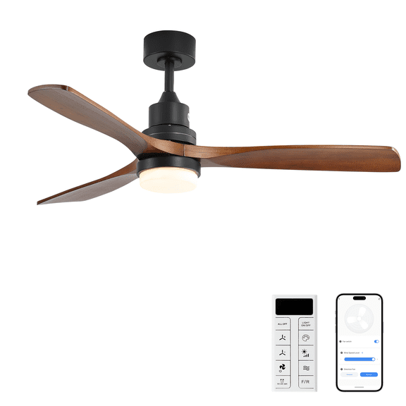 Tower Fan 52 Inch Smart Ceiling Fan with LED 18W Triple Color Dimmable Memory Lighting 3 Walnut Finish Blades and DC Motor,Box Fan