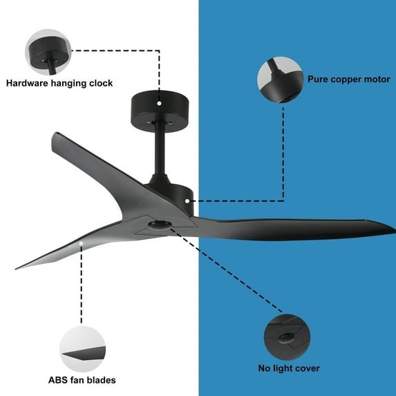 Tower Fan 52" Outdoor black Ceiling Fan Without Light with Remote Control ,3 ABS Blades Farmhouse Ceiling Fan 6-speed Reversible DC Motor Modern Ceiling Fan for Living Room, Bedroom, Kitchen,Box Fan