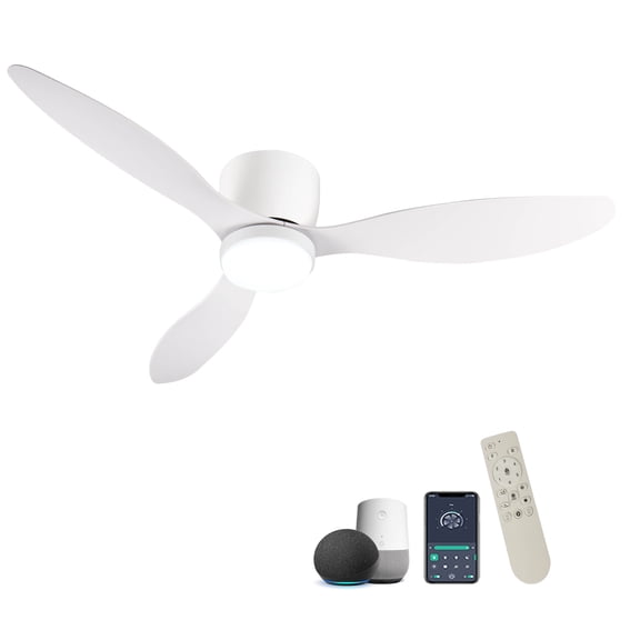 Tower Fan 52" Smart Flush Mount Ceiling Fans with Lights Remote,Quiet DC Motor,Outdoor Indoor Low Profile white Ceiling Fan,Control with WIFI Alexa App,Dimmable,ABS blades,for Modern Bedroom Patio,B