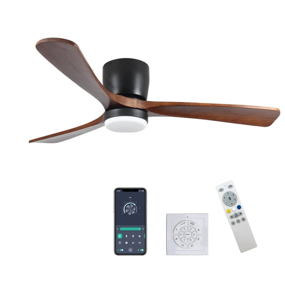 Tower Fan 52 inch Black Wood Ceiling Fans with Lights and Remote, Modern Flush Mount Low Profile Ceiling Fan with Light, 6 Speed, Reversible DC Motor, for Bedroom/Outdoor/Farmhouse/Patios,Box Fan