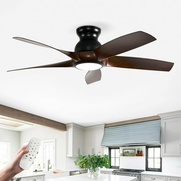 Tower Fan 56 Inch 5 PCS ABS Blades Ceiling Fan With Light Kit 3 Color LED Light Source, DC 6 Speed ,Remote Control Ceiling Fan for Patio Living Room, Bedroom, Office,Indoor.(( Matte Black + Wood c