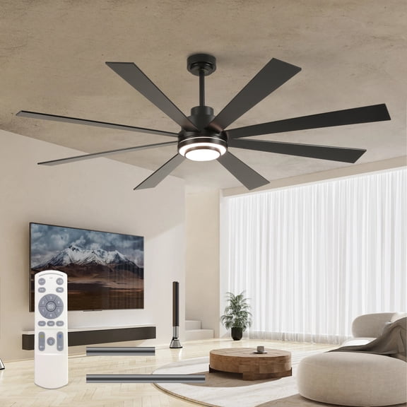 Tower Fan 72 Inch 8 PCS Plywood Reversible Blades Ceiling Fan With Light Kit 3 Color Dimmable LED, DC 6 Speed ,Remote Control Ceiling Fan for Patio Living Room, Bedroom, Office,Indoor.(Matte Black ),