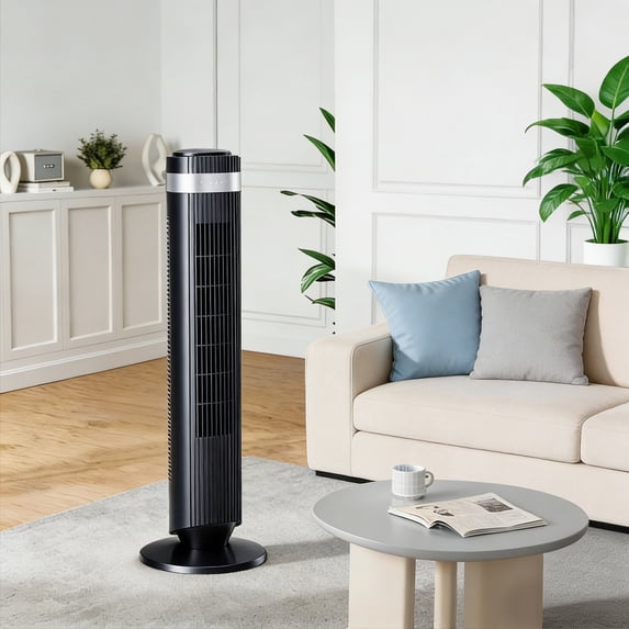 Quiet Tower Fan for Bedroom, Oscillating Fan with Child Lock & Night Light, 28dB, 12H Timer and Remote, 5 Speeds Cooling Fan for Nursery and Home,Black