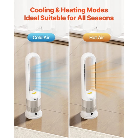 Tower Fan Bladeless,16 ft/s Velocity Quiet Floor Fan that Blows Cold&Heating Air,80 Oscillating Fans with 8 Speeds,9H Timer,Standing Fans with Remote Control for Bedroom,Office,Home