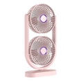 thumbnail image 1 of Tower Fan, Dual Head Oscillating Table Fan, USB Desk Fan with 5 Speeds and 360° Rotation, Portable Double Head Personal Cooling Fan, Rechargeable Fan for Bedroom Office Travel Home Use, Pink, 1 of 5
