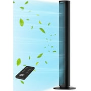 Tower Fan for Home, 80° Oscillating Silent Bladeless Floor Fan with Remote, 4 Speeds, 40 in Multiple Modes, 7-Hour Timer, Led Display Screen, Vertical Fan For Home, Living Room, Office, Black
