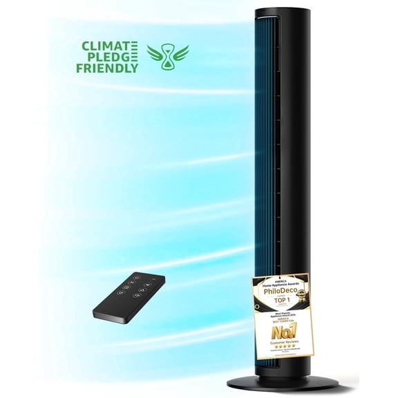 PhiloDeco 40" Tower Fan for Home, 80° Oscillating Silent Bladeless Floor Fan with Remote, 3 Speeds, Multiple Modes, 7-Hour Timer, Led Display Screen, Vertical Fan For Home, Living Room, Office