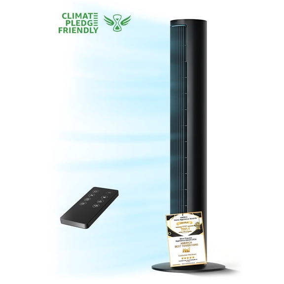 Tower Fan for Home, 80° Oscillating Silent Bladeless Floor Fan with Remote, 4 Speeds, 40 in Multiple Modes, 7-Hour Timer, Led Display Screen, Vertical Fan For Home, Living Room, Office, Black