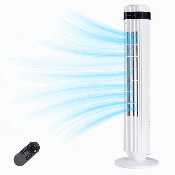 Tower Fan, Oscillating Fan with 26ft Air Delivery, 5 Speeds & 4 Modes, 22ft/s High Velocity Floor Fan with 12H Timer, Remote for Large Room Office, White