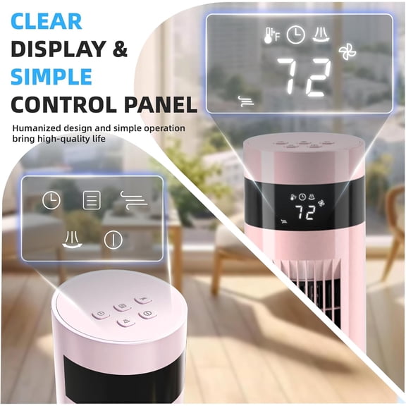 Tower Fan Portable Electric Oscillating Fan Quiet Remote Control Bladeless Floor Fan 3 Wind Speed Mode 12H Timer Bedroom Office, 36 inch, Pink