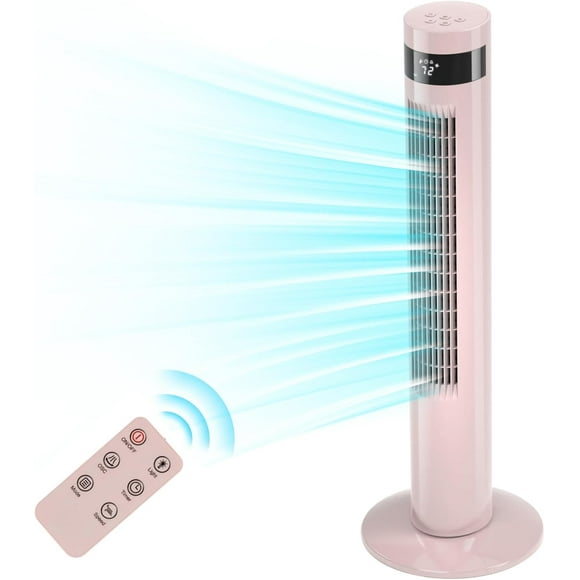 Tower Fan With Remote, Cooling Fans That Blow Cold Air for Home, 85° Oscillating Bladeless Tower Fan with 24ft/s Velocity, 3 Modes, 3 Speeds, 12H Timer (Pink, 36 in)