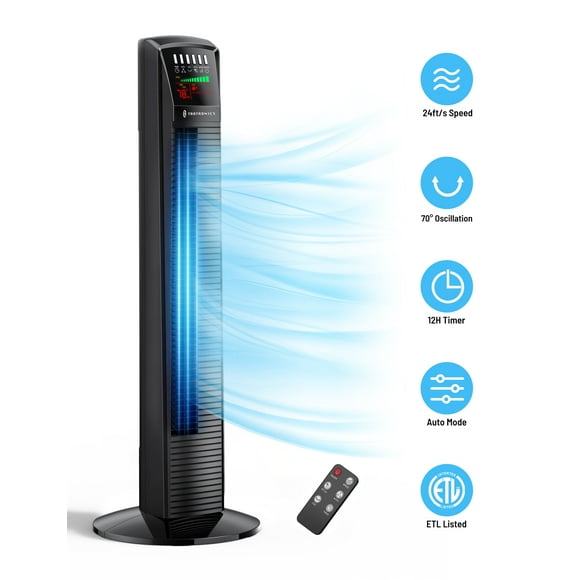 Tower Fan for Home, TaoTronics 36" Standing Floor Fan, 70° Oscillating Quiet Cooling Fan, Remote Control, 3 Modes, 3 Speeds, LED Display, 12H Timer