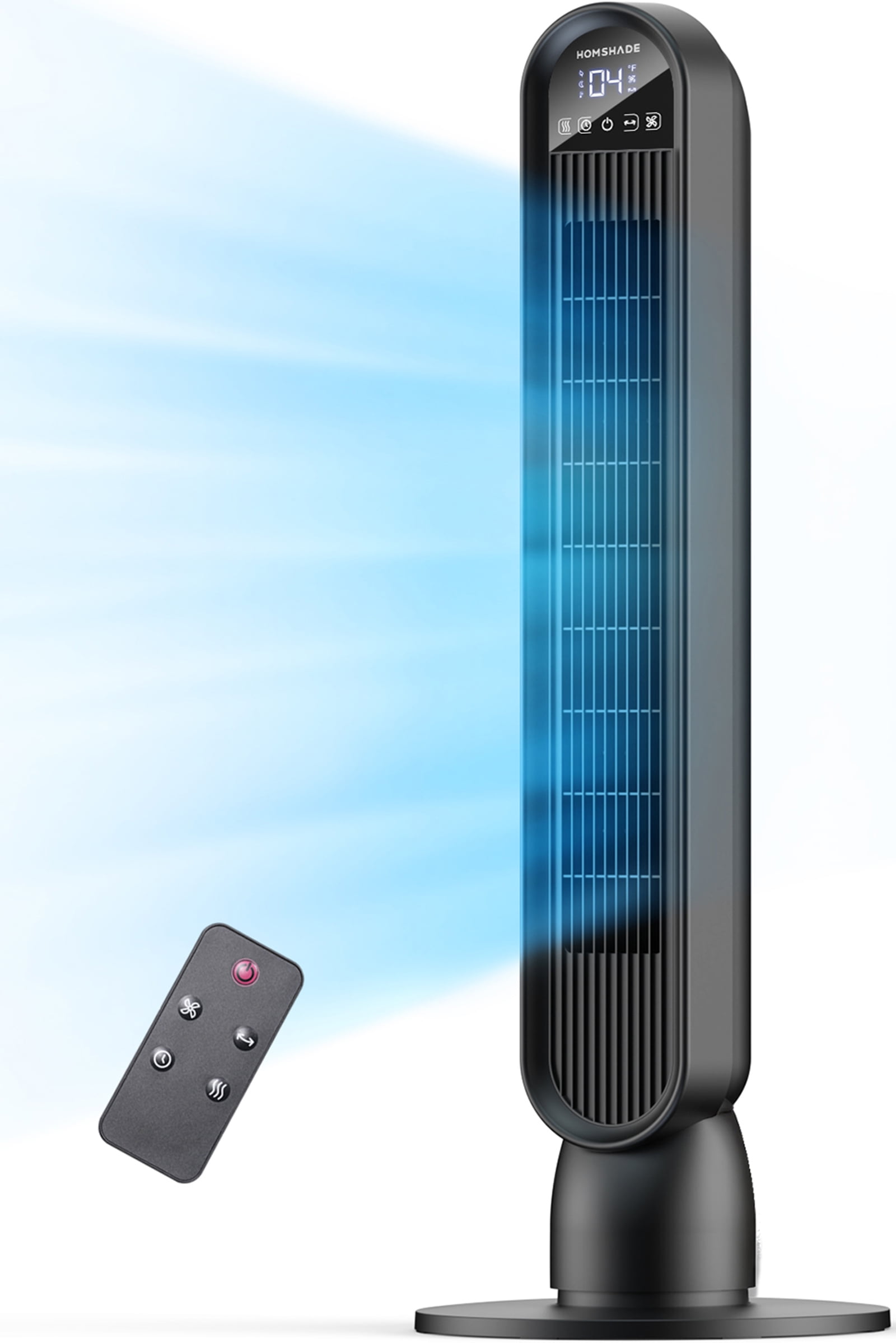 Tower Fan for Home,36" Standing Floor Fan with Remote LED Touchscreen,HOMSHADE Wide Oscillating Fan,Quiet Home Fan,26 ft/s High Velocity,4 Speeds,4 Modes,8H Timer