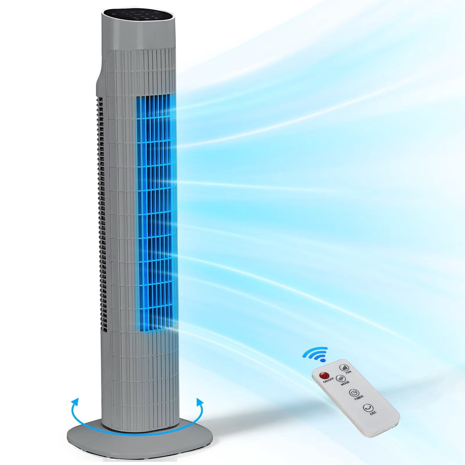 Tower Fan for Bedroom, 31" Oscillating Electric Fan with Remote, 3 Modes, Quiet Fan for Home, Office(Gray)