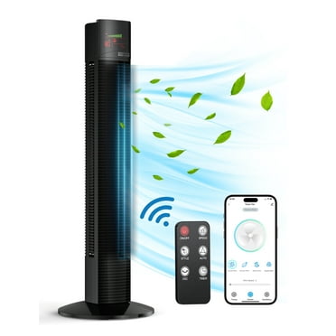 Tower Fans, 36" Standing Floor Fan with Remote/APP, 70° Oscillating Fan for Home, 24 ft/s High Velocity, LED Display, 3 Speeds, 4 Modes, 12H Timer, Quiet Bedroom Fan