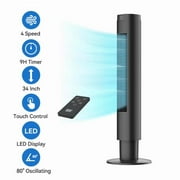 Tower Fans for Home,80 ° Vibration Remote Control Vertical Floor Fan, Silent Bedroom Fan, 4 Speeds, Multiple Modes, 9-Hour Timer, Bladeless Floor Fan, Led Display Screen, Black