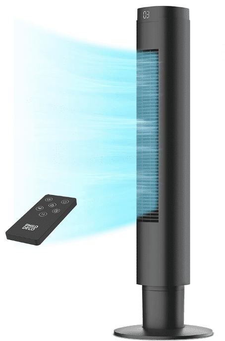 Tower Fans for Home,80 ° Vibration Remote Control Vertical Floor Fan, Silent Bedroom Fan, 4 Speeds, Multiple Modes, 9-Hour Timer, Bladeless Floor Fan, Led Display Screen, Black