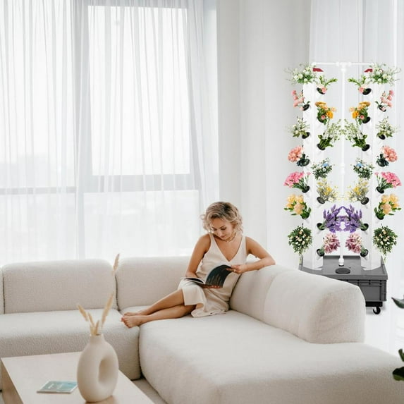 Tower Garden Hydroponic Growing System, Outdoor Indoor Vertical Garden Farming Tower Germination Kit, Hydroponic System Indoor Smart Garden Kit for Leafy Vegetables(56-Plant)