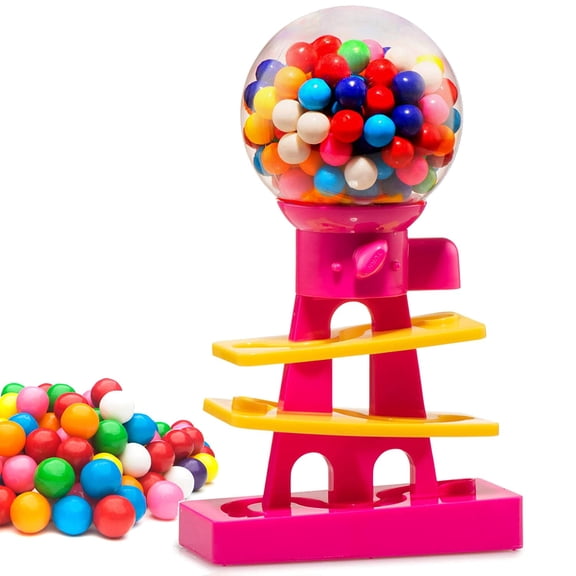 Tower Gumball Machine for Kids - 10" Gum Machine Toy Bank - Candy Machine Dispenser Includes 25 Dubble Bubble Gum Balls - Candy Dispenser Machine Christmas Gift Toys for Girls and Boys - (Pink)