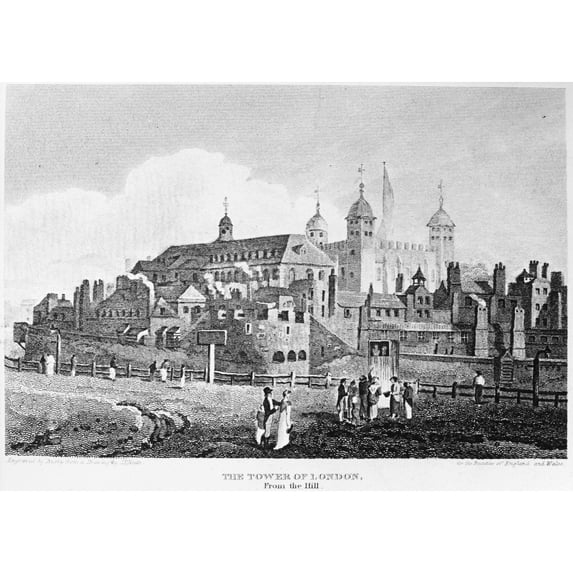 Tower Of London, 1814. /Nview Of The Tower Of London From Tower Hill. A Punch And Judy Show Is Presented In The Foreground. Line Engraving, English, 1814. Poster Print by Granger Collection
