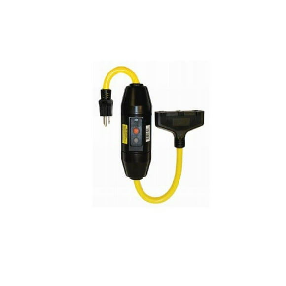 Tower Manufacturing 30396501-08 Manual-Reset 20 AMP Inline GFCI Triple Tap Cord, Yellow/Black