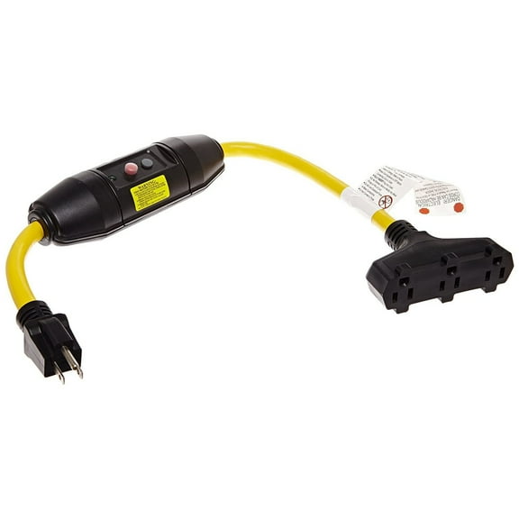 Tower Manufacturing 30396501-08 Manual-Reset 20 AMP Inline GFCI Triple Tap Cord, Yellow/Black