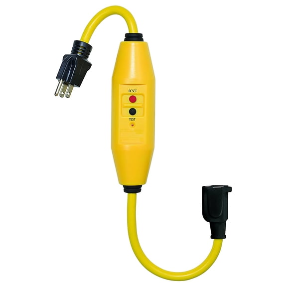 Tower Manufacturing 30438018 Auto-Reset 15 AMP Inline GFCI Single Connector Cord, 18 Inches, Yellow