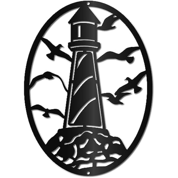 Tower Metal Wall Art Decor Black Wall Silhouette Hanging Decor Iron Wire Wall Art Sculpture Decoration Sign Hollow Out Minimalist Seagull Ornament for Indoor Outdoor Home 12 x 8.7Inch