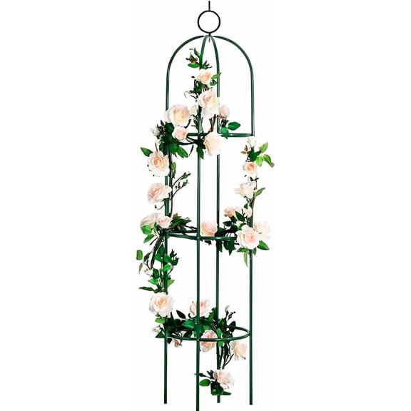 Tower Obelisk Garden Trellis 100% Metal 6.3 Feet Tall Plant Support for Climbing Vines and Flowers Stands,Black Green Lightweight Plant Tower